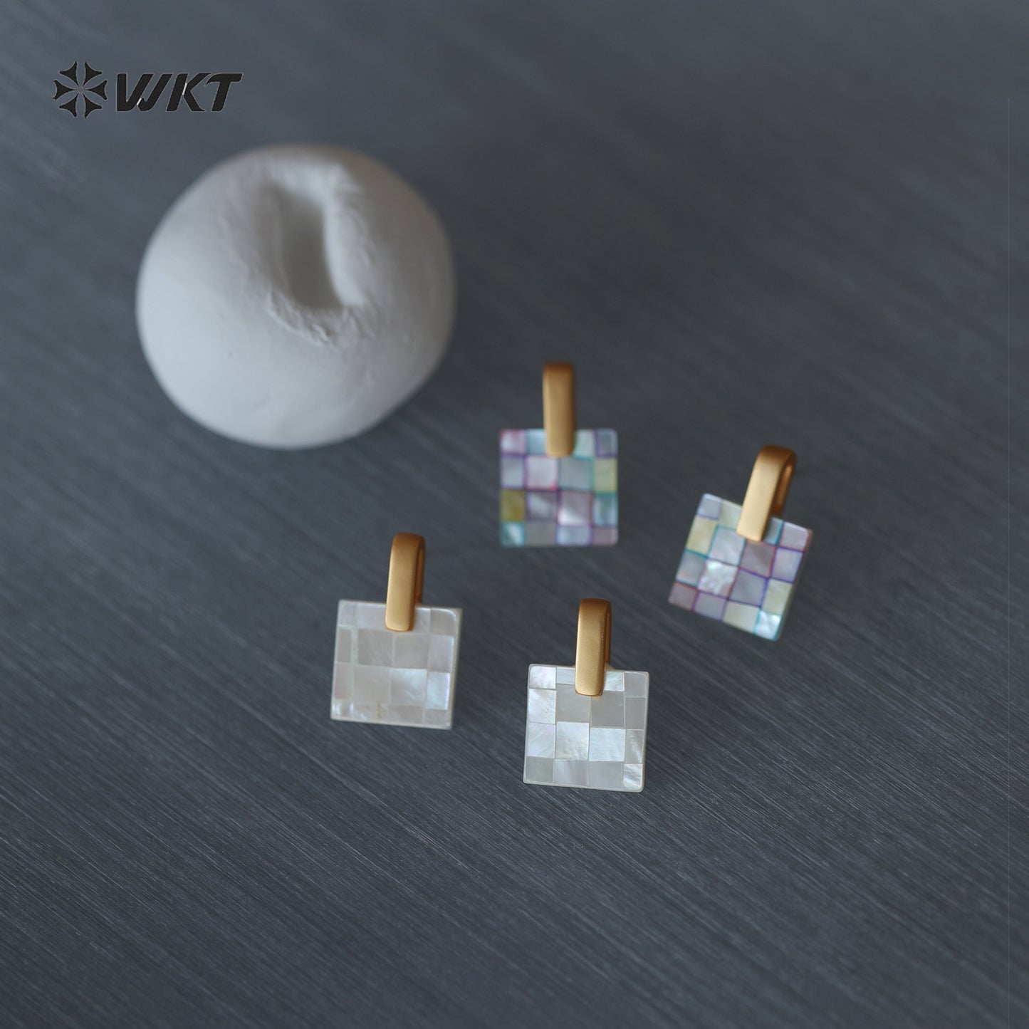 WT-MPE185 Exquisite Simple White And Colorful Splicing Square Mabe Shell Gold Earrings For Female Friends Jewelry Gift