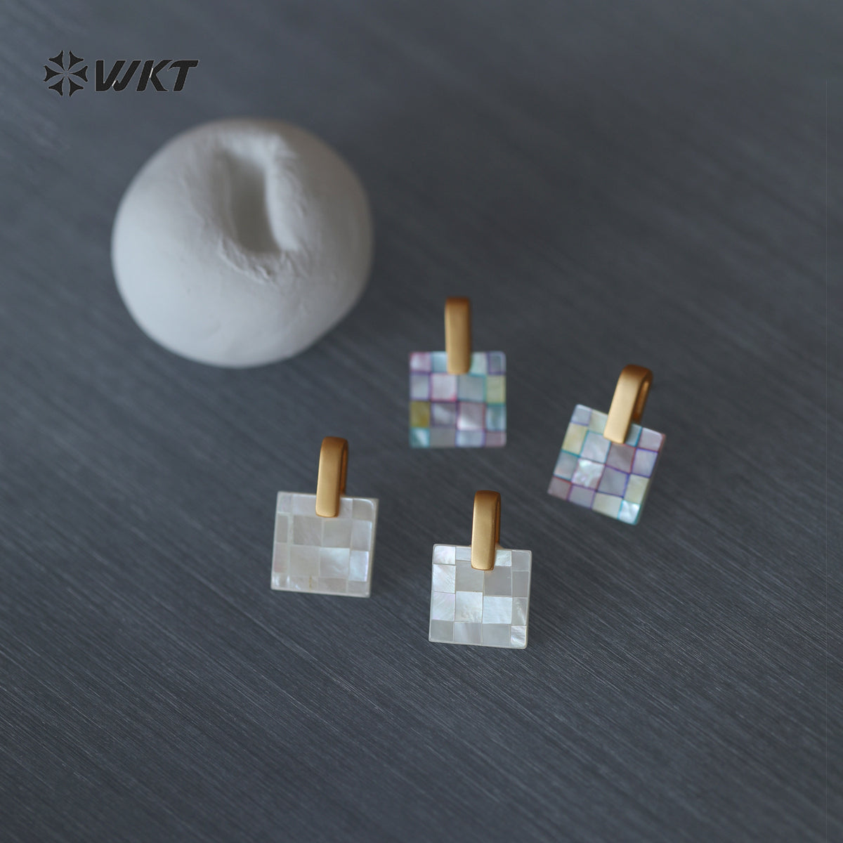 WT-MPE185 Exquisite Simple White And Colorful Splicing Square Mabe Shell Gold Earrings For Female Friends Jewelry Gift