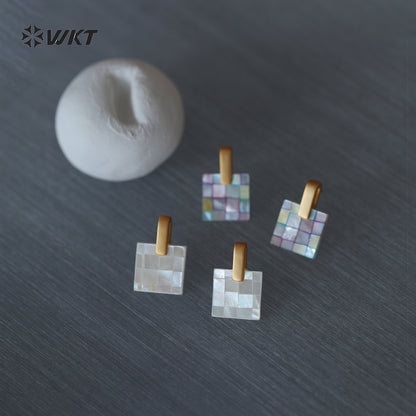WT-MPE185 Exquisite Simple White And Colorful Splicing Square Mabe Shell Gold Earrings For Female Friends Jewelry Gift