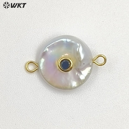 WT-JP252 WKT NEW Natural Freshwater Pearl Cross Pendant Fashion Gold Simple Cz Charm Double Loops Connector As Jewelry Findings