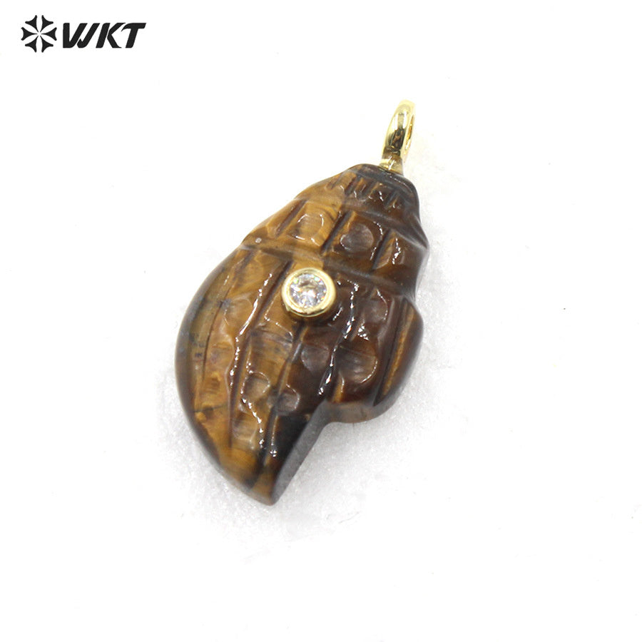 WT-P2122 Popular Lovely Style Natural Gemstones And Zircon Conch Shape Pendants For Handmade Earrings DIY Accessories