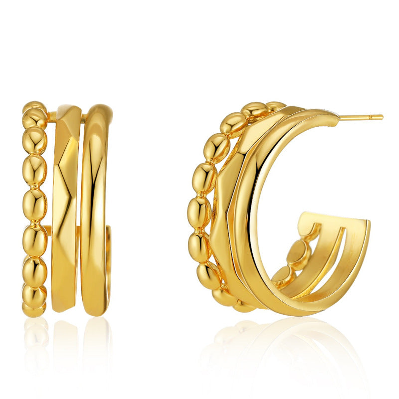 WT-JFE87 Retro Style Layering Fried Dough Twists Weaving 18k Gold Plated Copper Plating Hoops Fashion Studs Earring Findings