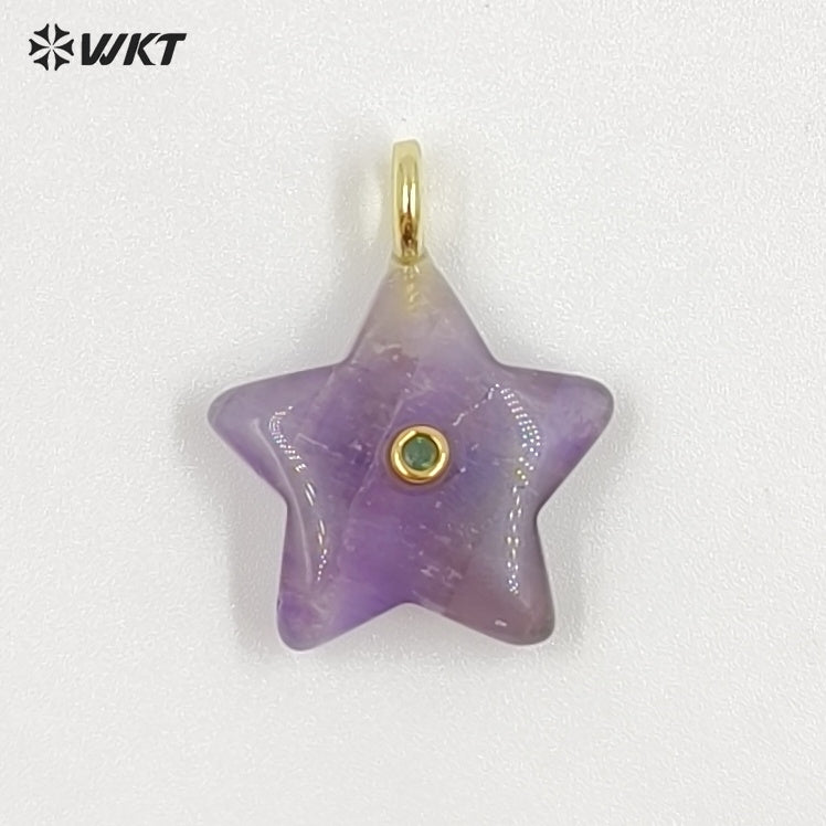 WT-P2099 Trendy Interesting Design Zircon And Natural Gemstones Star Shape Gold Charm Pendants For Lovely Necklace DIY Making