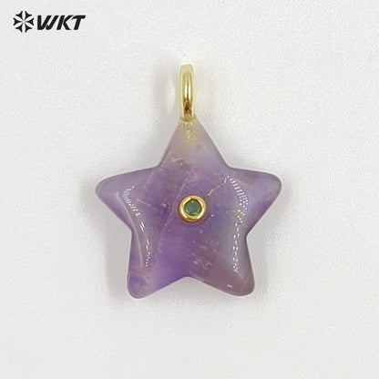 WT-P2099 Trendy Interesting Design Zircon And Natural Gemstones Star Shape Gold Charm Pendants For Lovely Necklace DIY Making