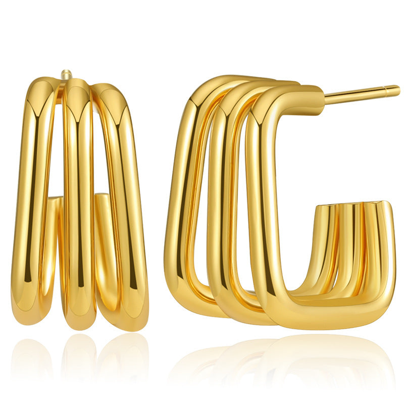 WT-JFE98 Square Multi-layer Lines18k Gold Plated Copper Plating Fried Dough Twists Hoops Trendy Earring Findings