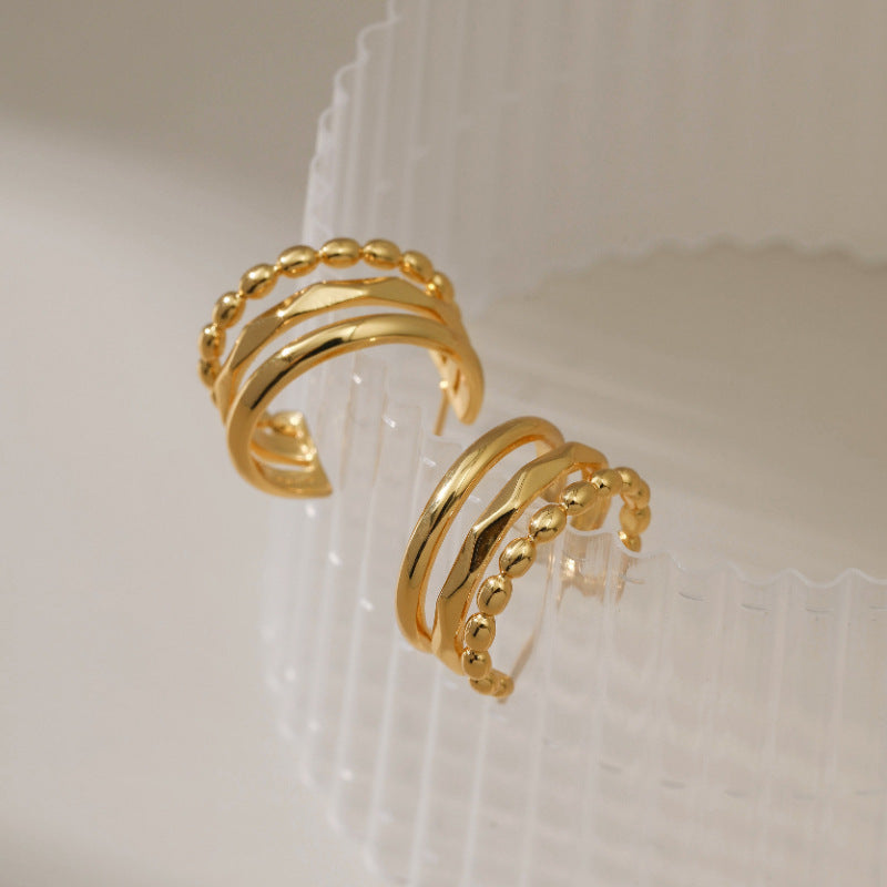 WT-JFE87 Retro Style Layering Fried Dough Twists Weaving 18k Gold Plated Copper Plating Hoops Fashion Studs Earring Findings