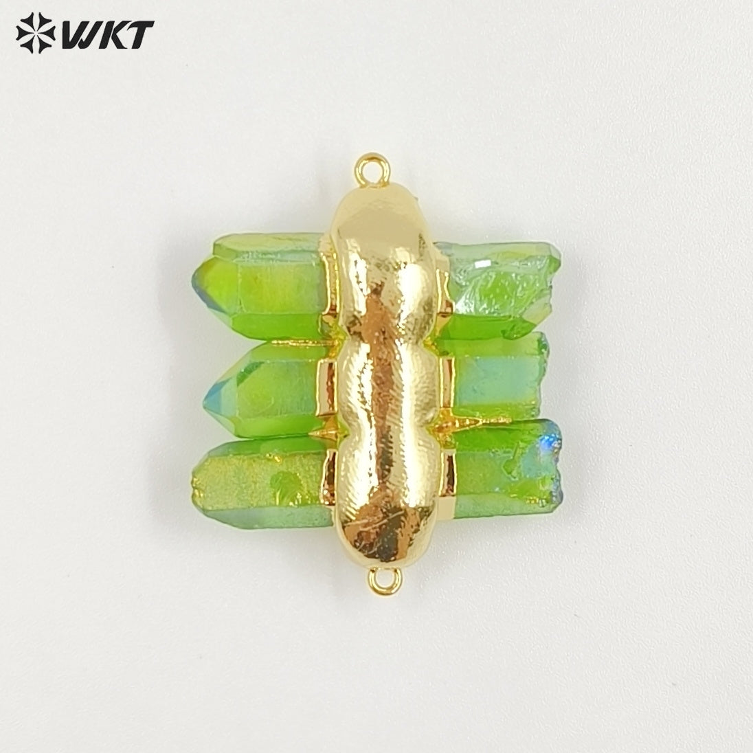 WT-P1612 WKT New Design Gold Electroplated Natural Crystal Quartz Pendant Lady Fashion Double Loops Stone Pendant