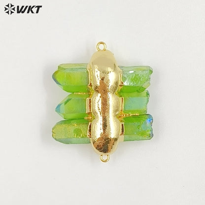 WT-P1612 WKT New Design Gold Electroplated Natural Crystal Quartz Pendant Lady Fashion Double Loops Stone Pendant