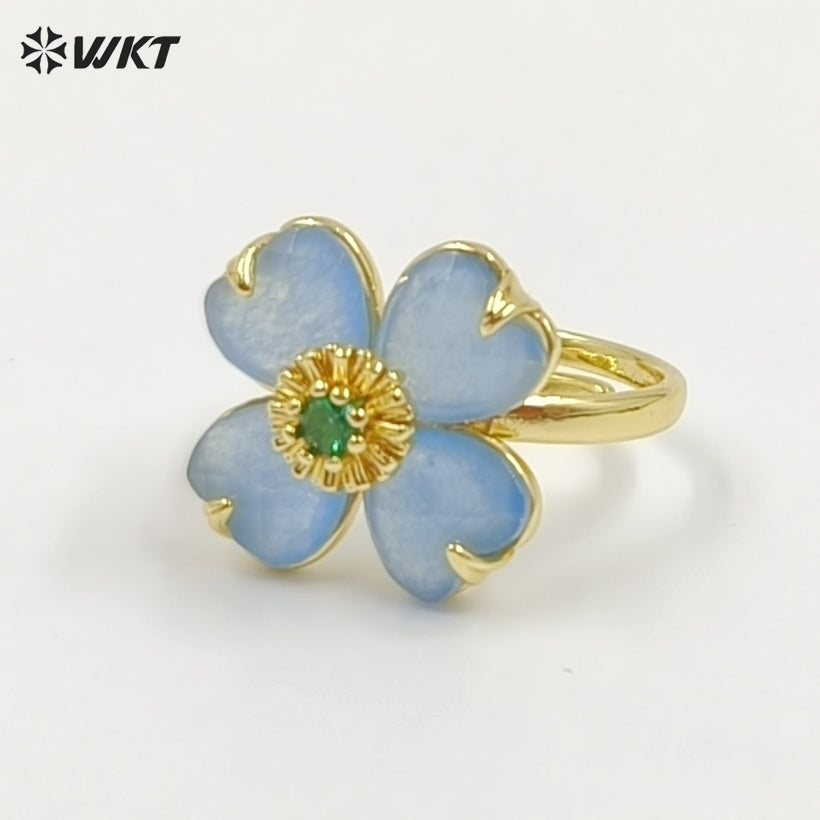 WT-R602 Gorgeous Design Gold Plated Zircon And Colorful Natural Gemstone Flower Shape Rings Adjustable For Party Wearing Jewelry