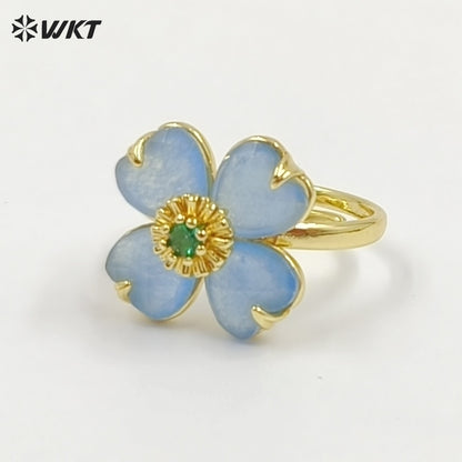 WT-R602 Gorgeous Design Gold Plated Zircon And Colorful Natural Gemstone Flower Shape Rings Adjustable For Party Wearing Jewelry