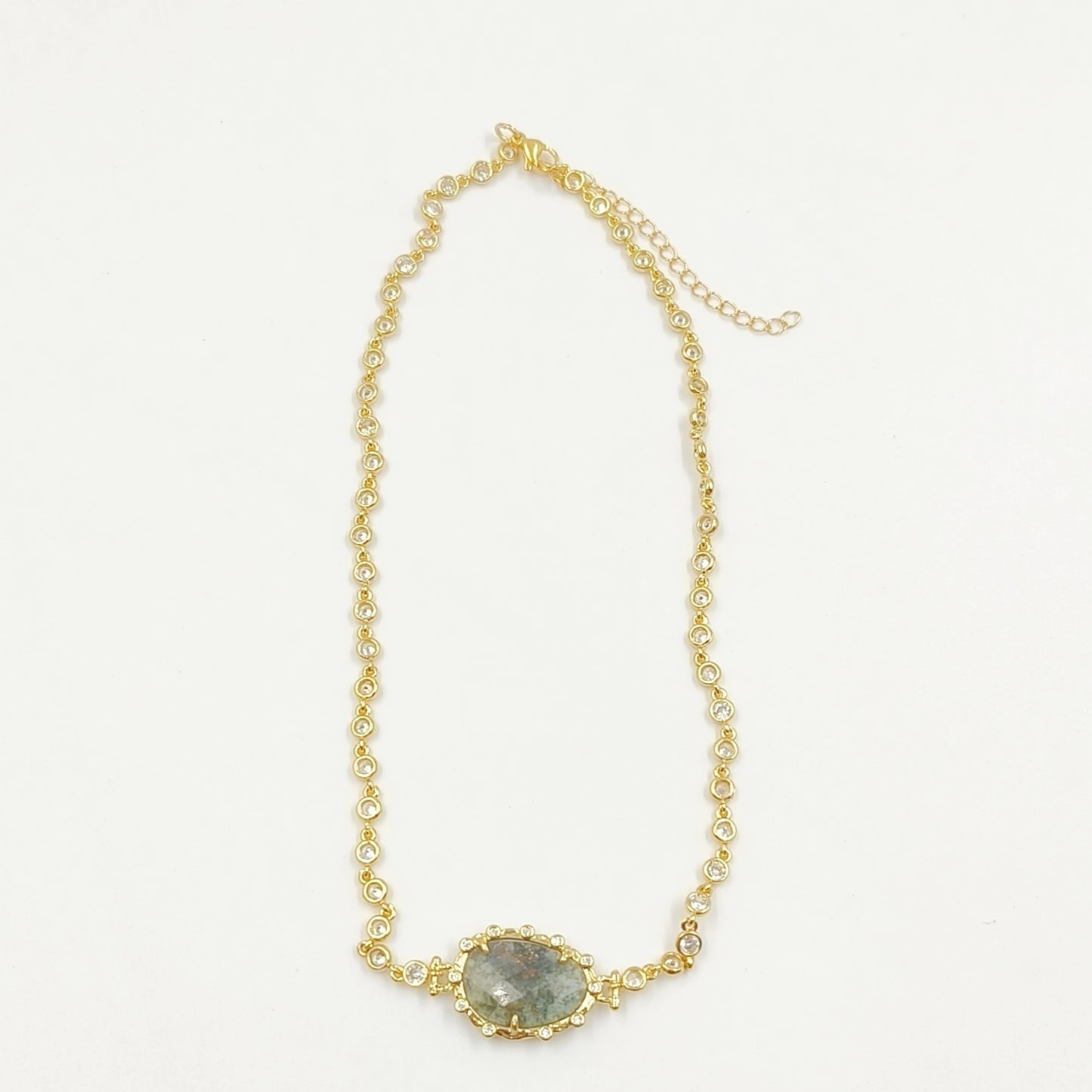 WT-N1430 16+2inch Extend Chain Long Cubic Zircon Natural Stone Necklace Gemstone Casual Long Statement Necklace