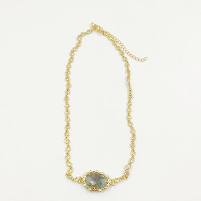 WT-N1430 16+2inch Extend Chain Long Cubic Zircon Natural Stone Necklace Gemstone Casual Long Statement Necklace