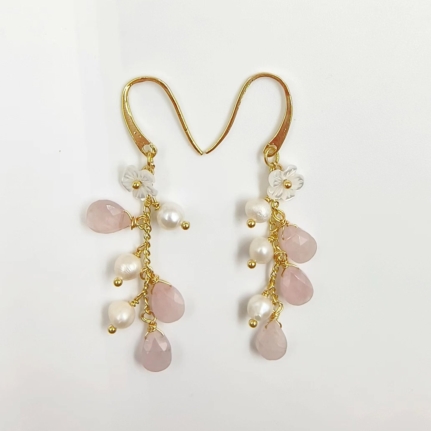 WT-MPE109 Bohemia Regular Natural Pearl and Stone 18k Gold Plated Gift for Women Weeding 62mm Romantic Pendant Earrings