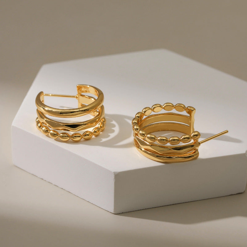 WT-JFE87 Retro Style Layering Fried Dough Twists Weaving 18k Gold Plated Copper Plating Hoops Fashion Studs Earring Findings