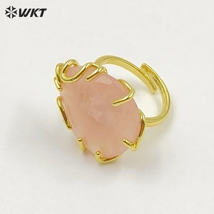 WT-R608 Wholesale Simple Style Gold Electroplated Natural Gemstones Waterdrop Shape Rings For Dance Party Matching Jewelry