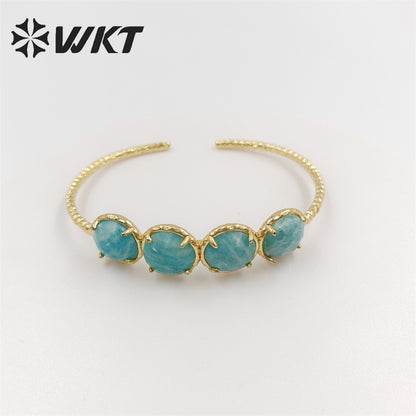 WT-B612 WKT New Gorgeous Prong Setting Round Precious Stone Bangle in Open Size 18k Real Gold Plated Resist Tarnishable Bangle