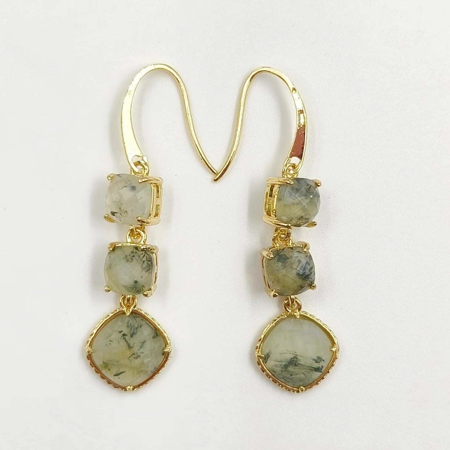WT-E734 Elegant Colorful Gemstone Wire Wrapped Long Charming in Drop Earrings Women Triple Pendant Earrings