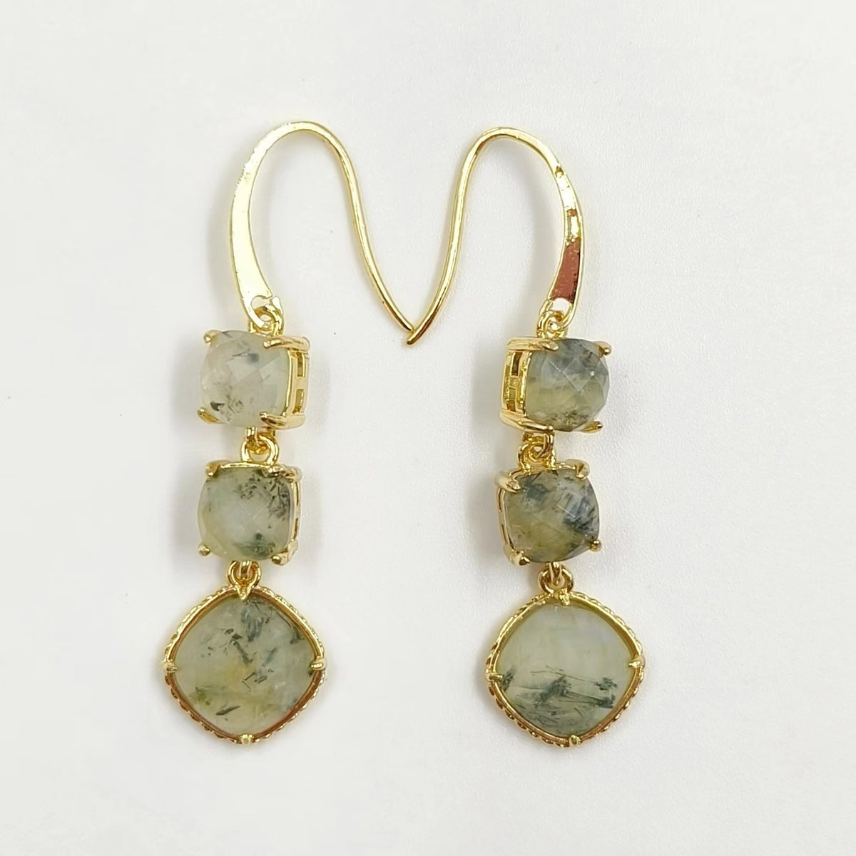 WT-E734 Elegant Colorful Gemstone Wire Wrapped Long Charming in Drop Earrings Women Triple Pendant Earrings