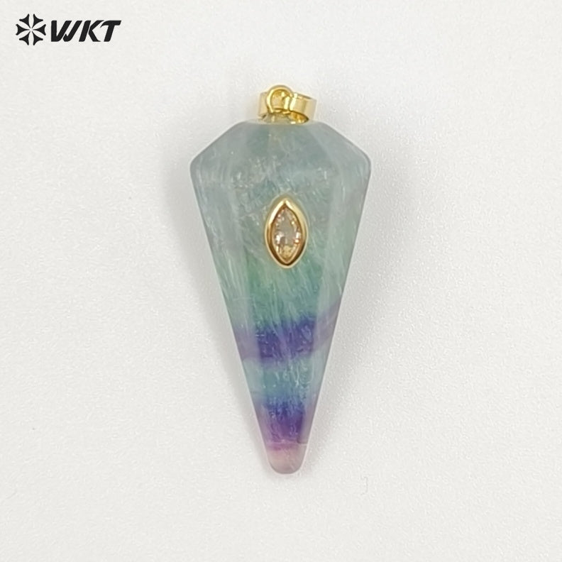 WT-P2093 Popular Sale Zircon And Natural Gemstones Geometric Faceted Shape Gold Pendants For Handmade Necklace Jewelry DIY