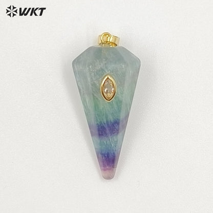 WT-P2093 Popular Sale Zircon And Natural Gemstones Geometric Faceted Shape Gold Pendants For Handmade Necklace Jewelry DIY