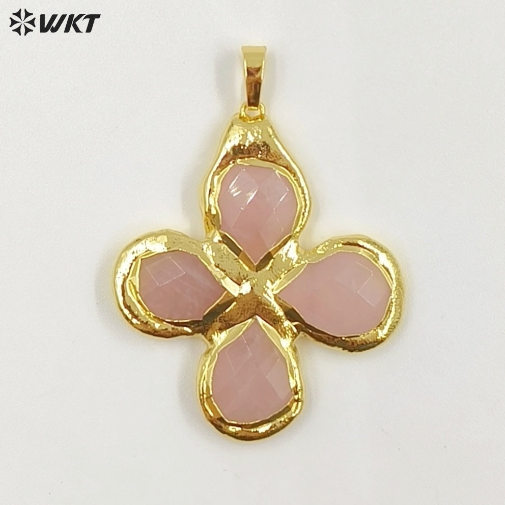 WT-P2055 Popular Sale 18K Gold Plated Tiger Eye Natural Gemstones Cross Pendants For Trendy Necklace Making Accessories