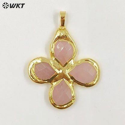 WT-P2055 Popular Sale 18K Gold Plated Tiger Eye Natural Gemstones Cross Pendants For Trendy Necklace Making Accessories