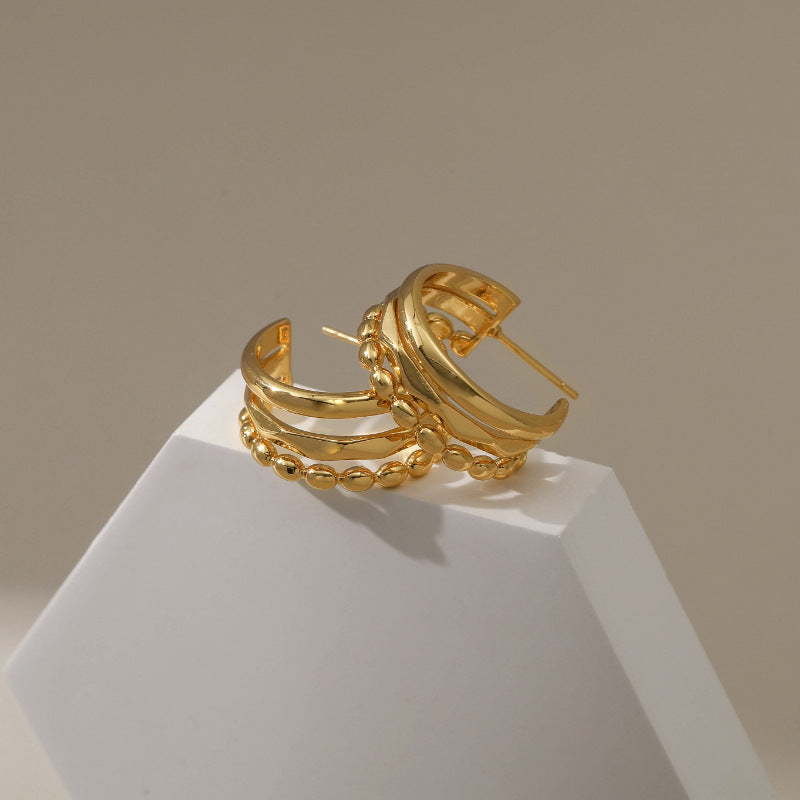 WT-JFE87 Retro Style Layering Fried Dough Twists Weaving 18k Gold Plated Copper Plating Hoops Fashion Studs Earring Findings