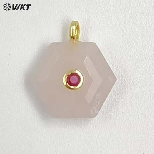 WT-P2060 Popular Trendy Round Zircon And Various Natural Gemstones Geometric Hexagon Pendants For Lady Necklace Handmade Jewelry