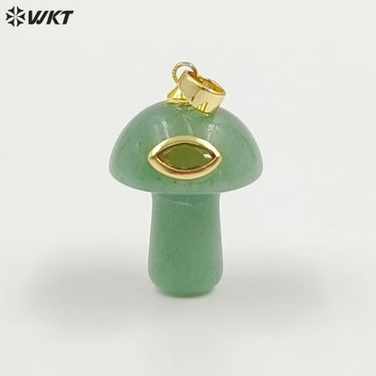 WT-P2063 Cute Boutique Natural Gemstones And Zircon Mushroom Shape Little Gold Pendants As Women Trendy Jewelry Findings