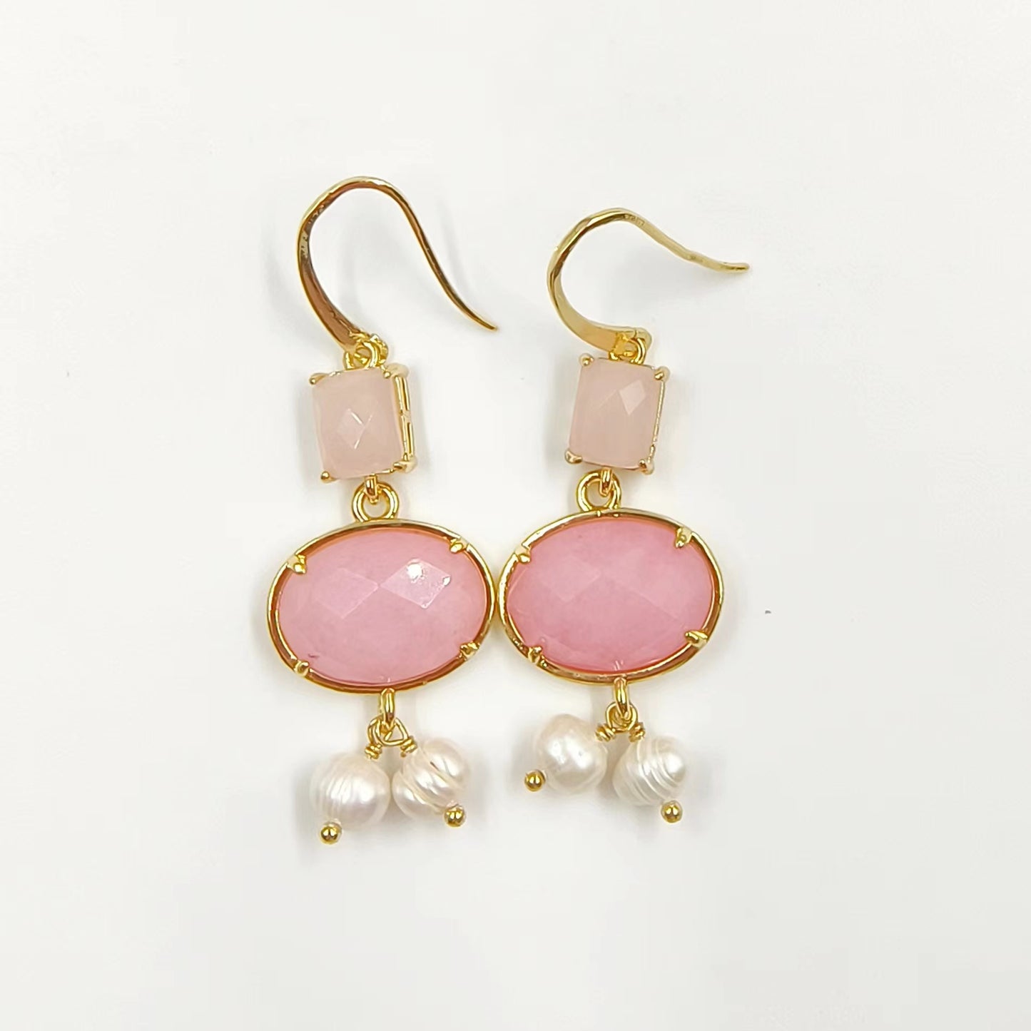 WT-MPE110 Bohemia Elegant Natural Pearl and Stone 18k Gold Plated Gift for Women Weeding 58mm Romantic Pendant Earrings