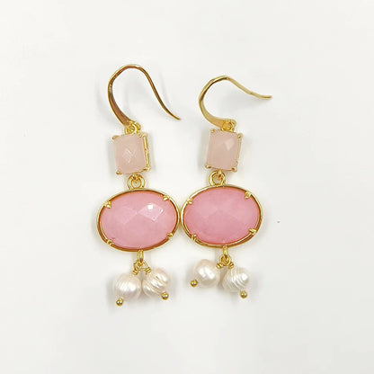 WT-MPE110 Bohemia Elegant Natural Pearl and Stone 18k Gold Plated Gift for Women Weeding 58mm Romantic Pendant Earrings