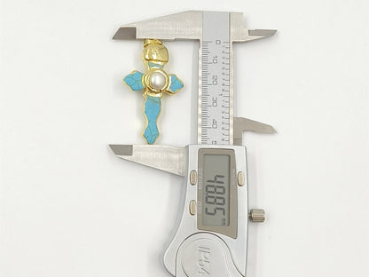 WT-P2092 New Arrival Gold Plated Multi Colors Natural Turquoise Stone And Pearl Cross Charm Pendants As Lady Jewelry Accessory