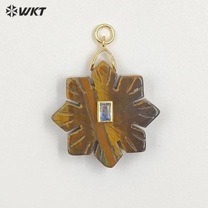 WT-P2095 Romantic Colorful Natural Gemstones And Zircon Snowflake Shape Charm Pendants As Lady Handmade Earrings Findings