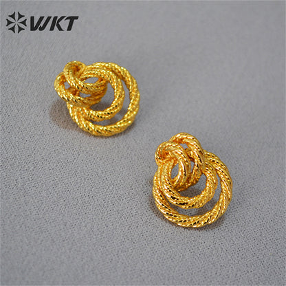 WT-E717 Europe a Small Medieval Twist Wrapped Braided Brass Gilded Atmosphere Exaggerated 925 Silver Needle Earrings