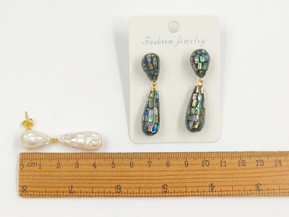 WT-MPE191 Gorgeous Trendy Natural White And Abalone Shell Waterdrop Shape Gold Earrings For Women Vintage Style Jewelry