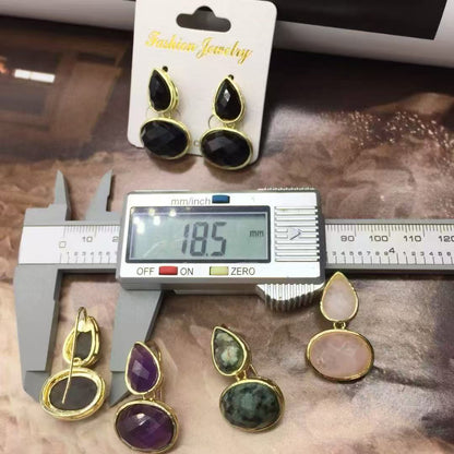 WT-E823 Wholesale Trendy Gold Electroplated Double Natural Gemstones Women Earrings For Party Daily Decorative Jewelry