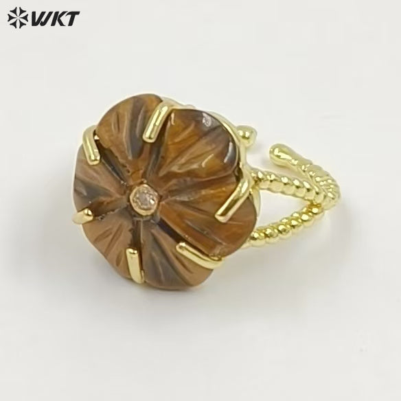 WT-R584 Wonderful Gold Plated Zircon And Natural Gemstones Lovely Flower Shape Adjustable Rings For Women Party Wearing Jewelry