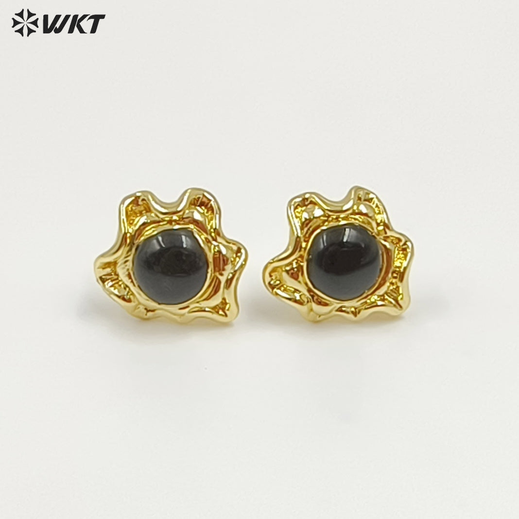 WT-EHP102 Exquisite Lovely 18K Gold Plated Natural Gemstones With Hoop Sun Shape Earrings For Girls Jewelry DIY Findings