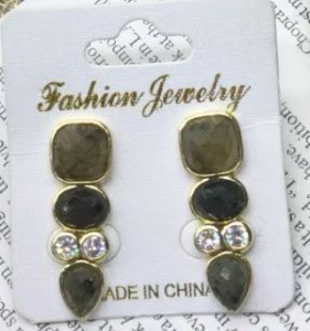 WT-E812 Newest Fashion Design Gold Plated Zircons And Three Natural Gemstones Drop Earrings As Lady Elegant Jewelry Gift