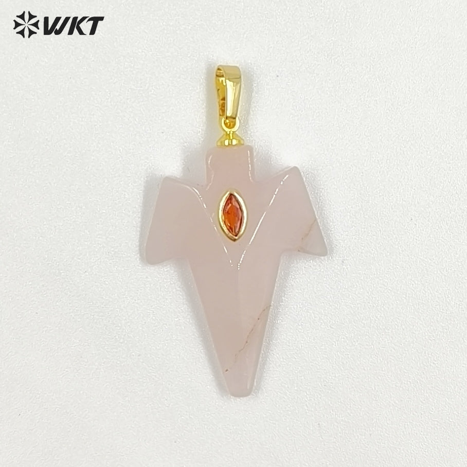 WT-P2096 Unique Design Zircon And Various Natural Gemstones Sword Shape Gold Pendants For Exclusive Necklaces Hand Making