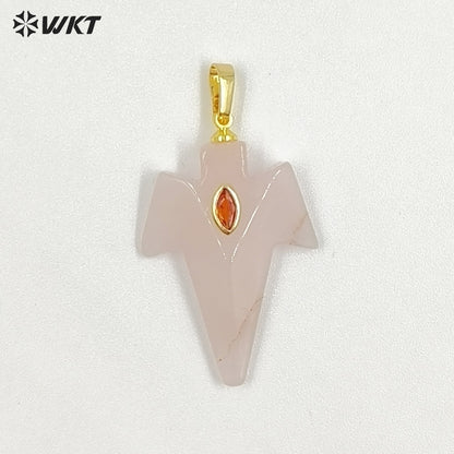 WT-P2096 Unique Design Zircon And Various Natural Gemstones Sword Shape Gold Pendants For Exclusive Necklaces Hand Making