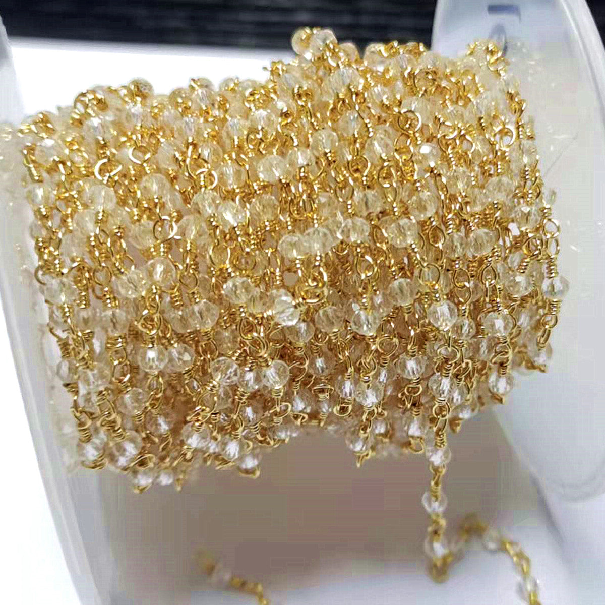 WT-RBC205 Wholesale Delicate Natural Gemstone Crystal Gold Plated Small Bead Chain for Necklace Choker Jewelry Accessories