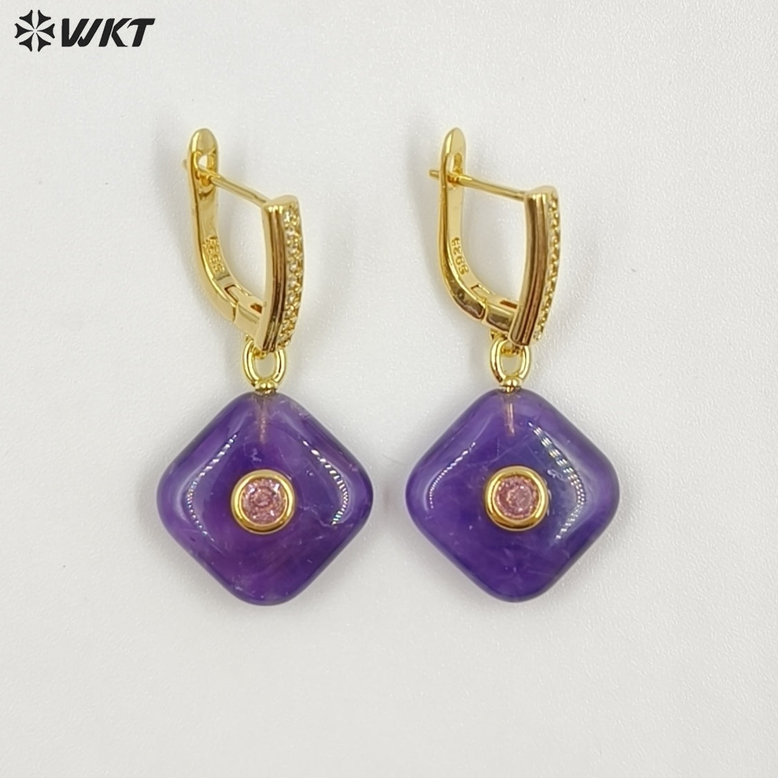 WT-E797 Wholesale Unique Design Gold Plated Black Obsidian Multi Gemstones With Zircon Geometric Women Earrings As Party Gift