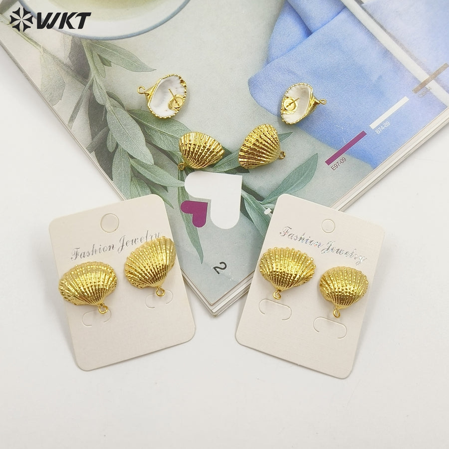 WT-JFE12 Exquisite Minimalist Shell Shaped Elegant 18k Gold Plated Copper Plating Hoops Trendy Earring Findings