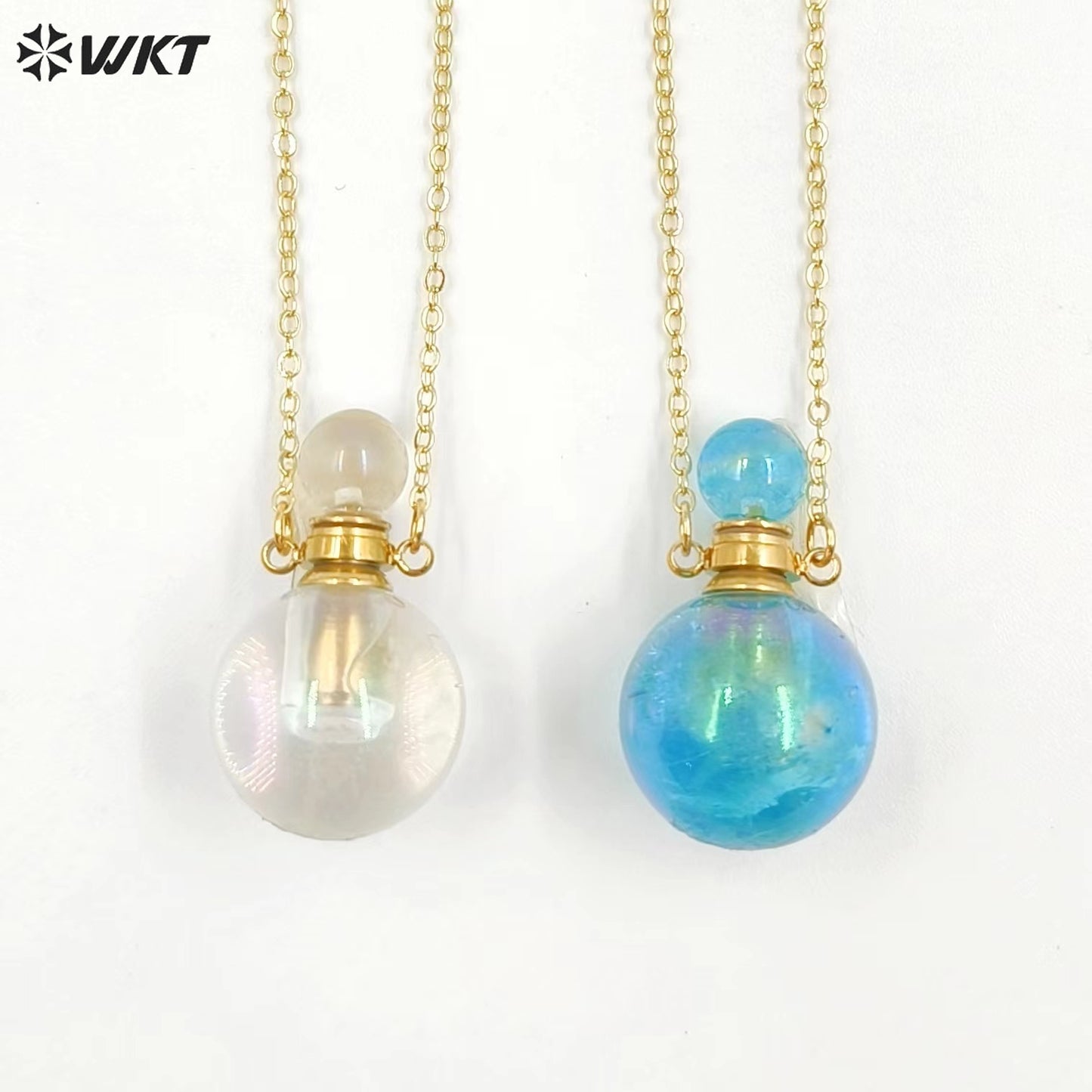 WT-N1442 WKT Best 2023 Newest Natural Aura Cluster Quartz Women Simple Hoop Aura Perfume Bottle Necklace