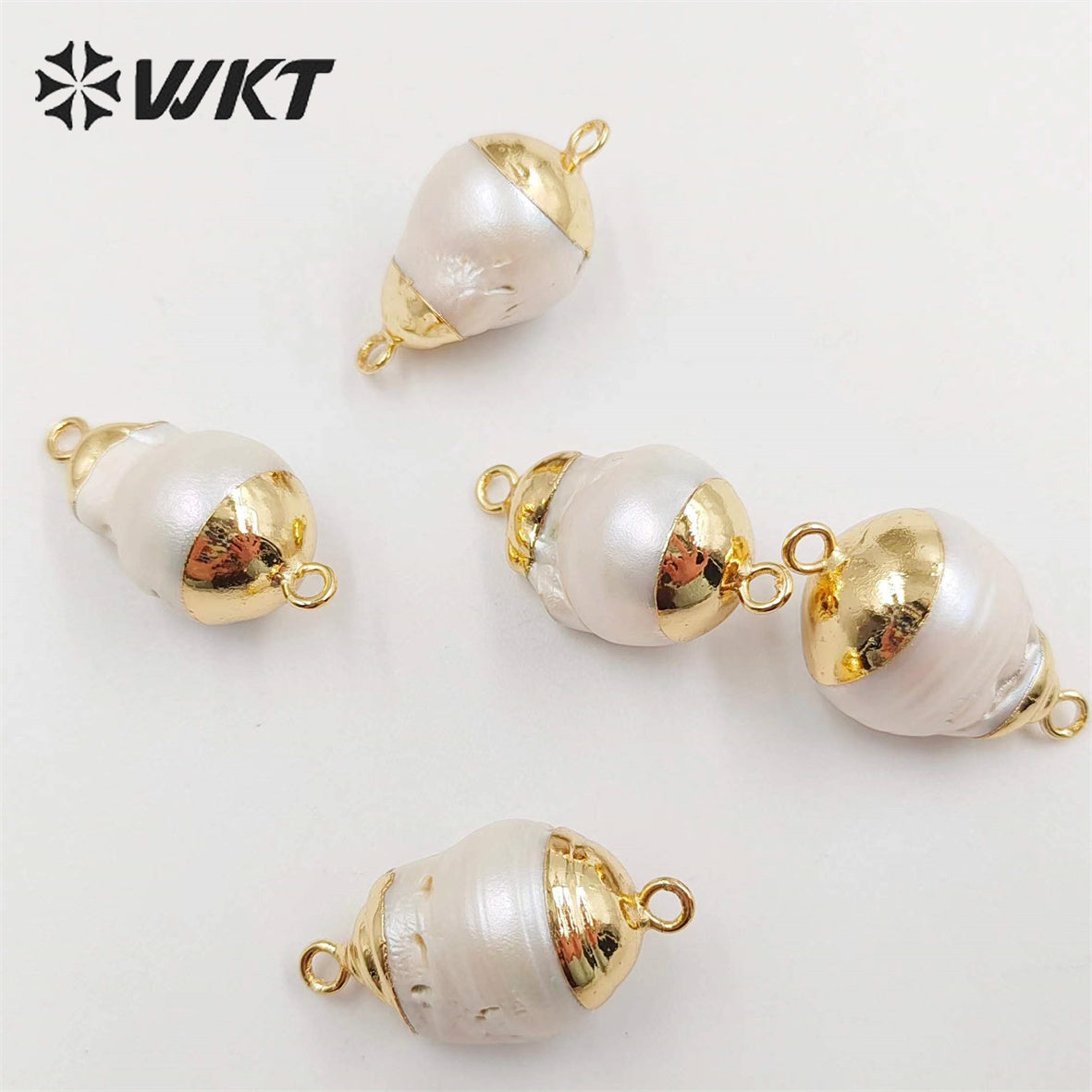 WT-JP340 Amazing Natural Freshwater Double Loops Baroque Pearl Connectors for Jewelry Design Findings for Necklace