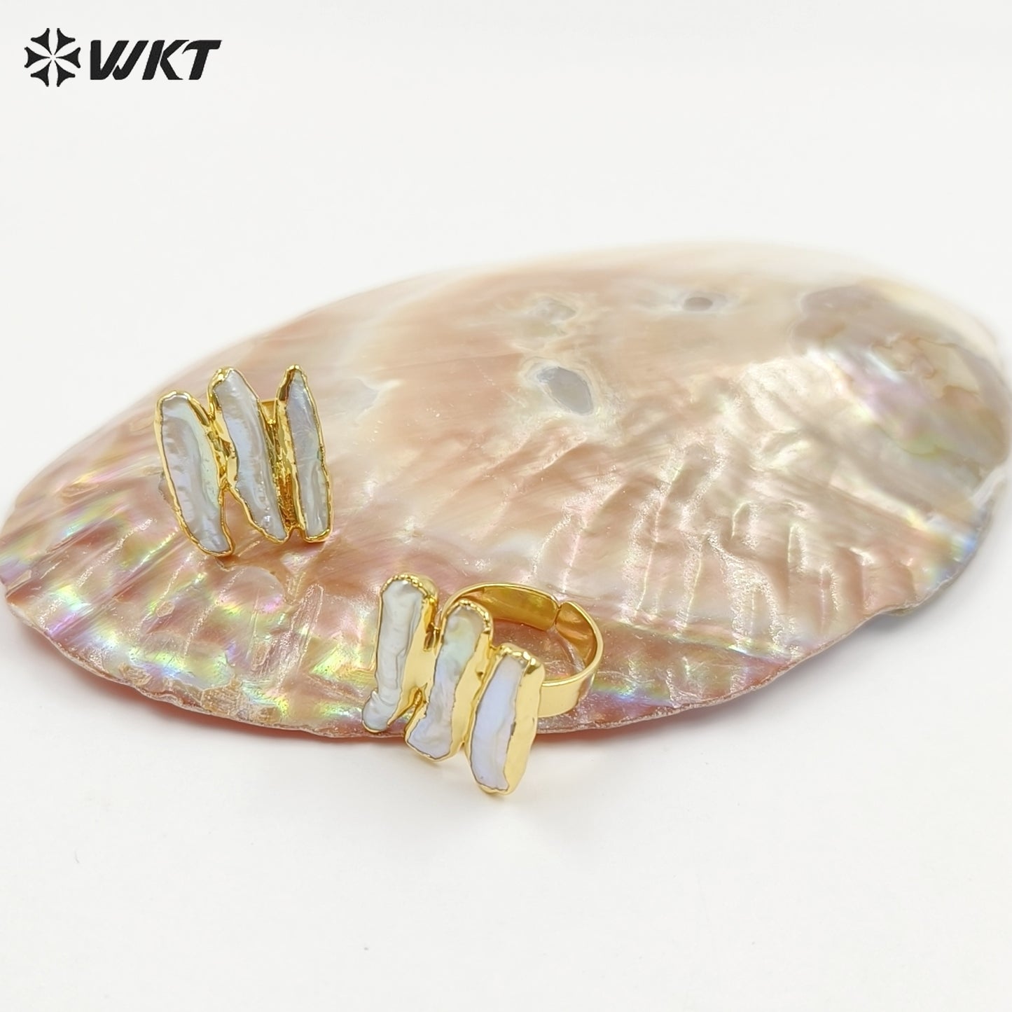 WT-R305 2018 New 18K Metal Electroplated Adjustable Rings Geometric Shape for Elegant Women with Freshwater Pearl Ring