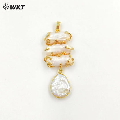 WT-JP353 Wholesale Fashion 18k Real Gold Plated Resist Tarnishable Gorgeous Claw Setting Natural Freshwater Pearl Pendants