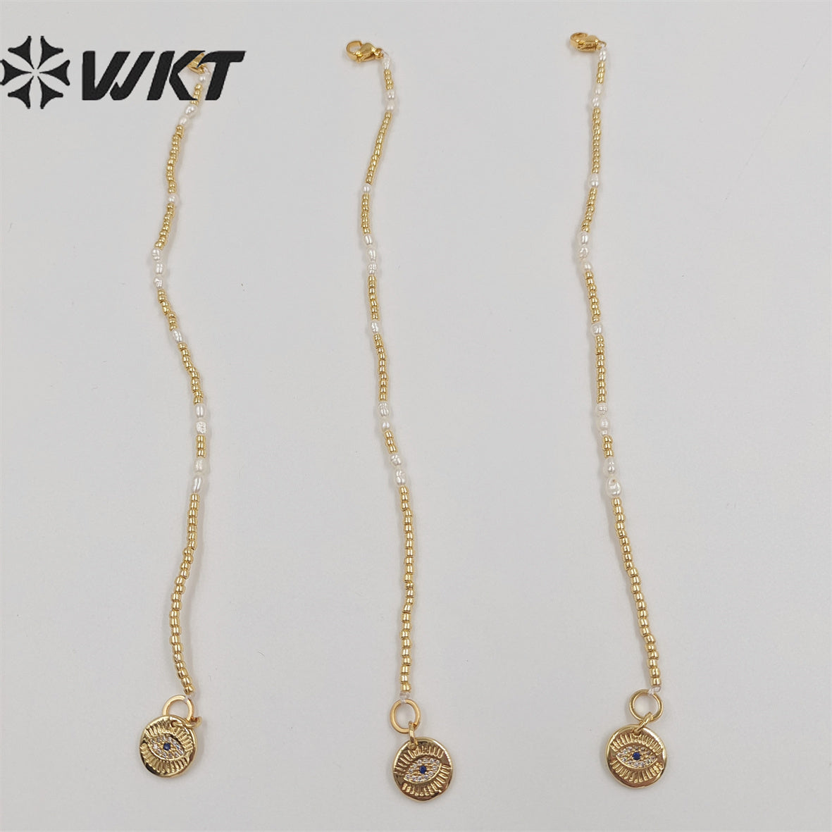 WT-MPB058 WKT Charming Gold Plated Tiny Beads Flexible Bracelet Fashion Micropaved Eye Beads Women Bracelet for Gift