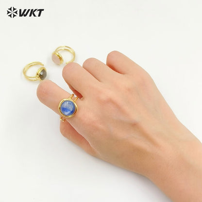 WT-R560 Customize Fantastic 18K Gold Plated Round Opening Adjustable Natural Gemstone Ring for Men and Women As Daily Decoration